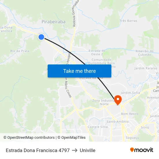 Estrada Dona Francisca 4797 to Univille map