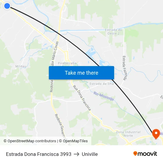 Estrada Dona Francisca 3993 to Univille map