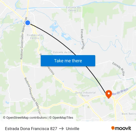 Estrada Dona Francisca 827 to Univille map