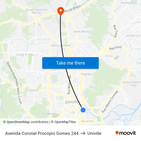 Avenida Coronel Procópio Gomes 244 to Univille map