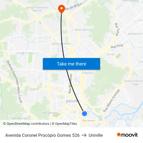 Avenida Coronel Procópio Gomes 526 to Univille map