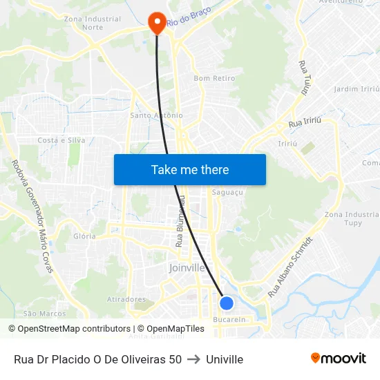 Rua Dr Placido O De Oliveiras 50 to Univille map