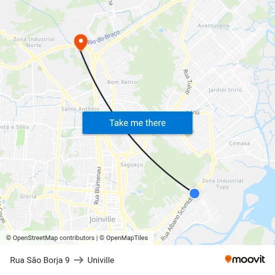 Rua São Borja 9 to Univille map