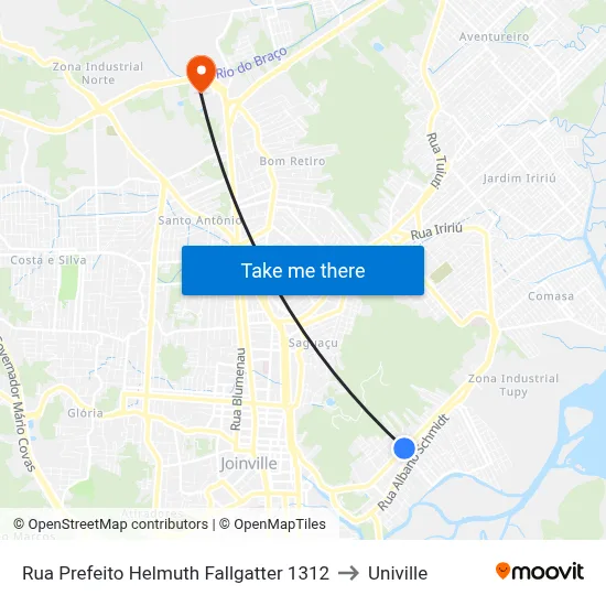 Rua Prefeito Helmuth Fallgatter 1312 to Univille map