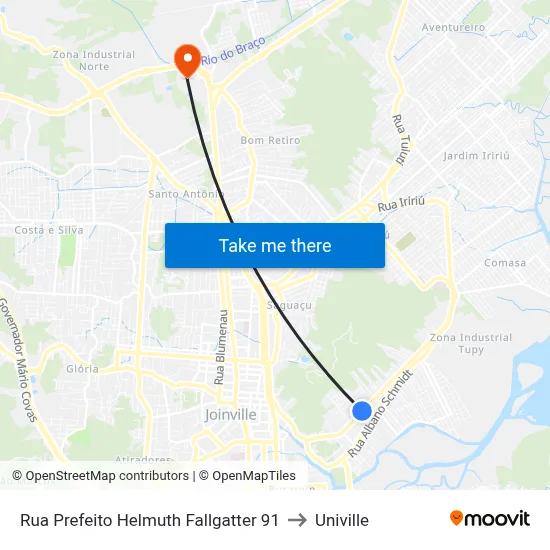 Rua Prefeito Helmuth Fallgatter 91 to Univille map