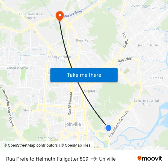 Rua Prefeito Helmuth Fallgatter 809 to Univille map