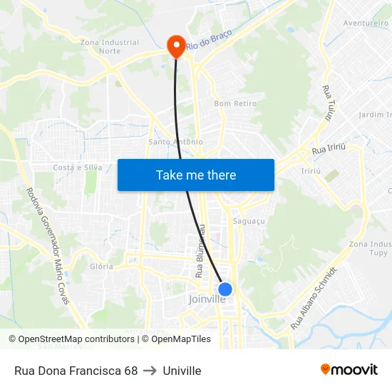 Rua Dona Francisca 68 to Univille map