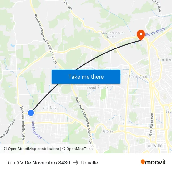 Rua XV De Novembro 8430 to Univille map