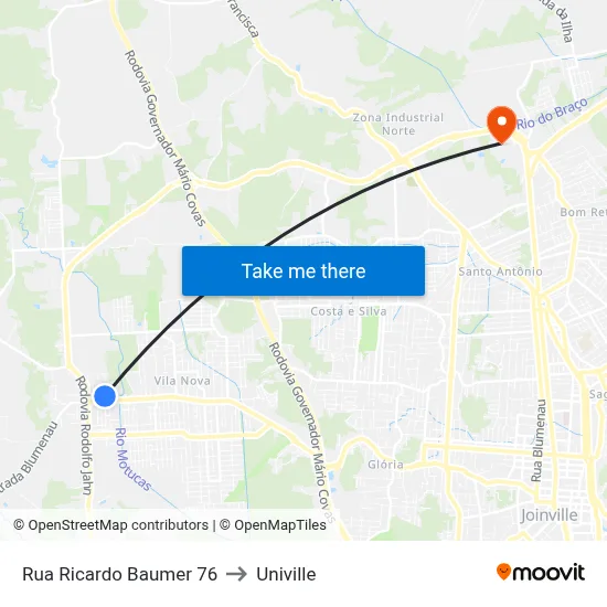 Rua Ricardo Baumer 76 to Univille map