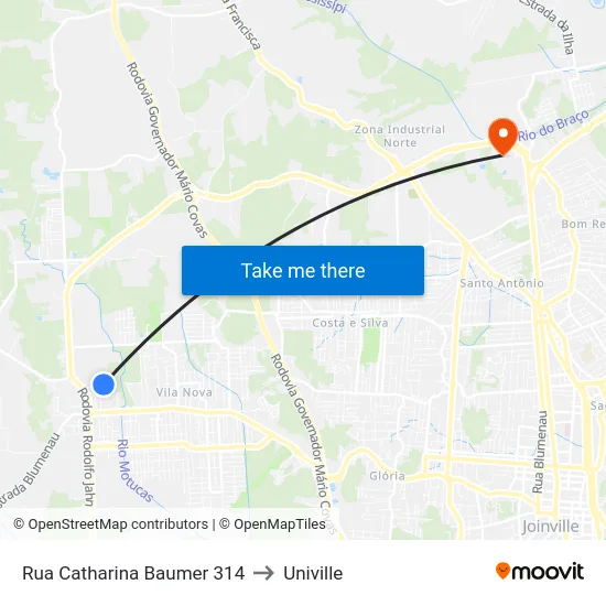 Rua Catharina Baumer 314 to Univille map