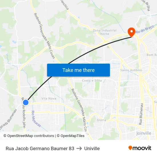 Rua Jacob Germano Baumer 83 to Univille map