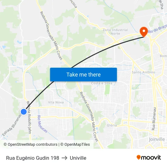 Rua Eugênio Gudin 198 to Univille map