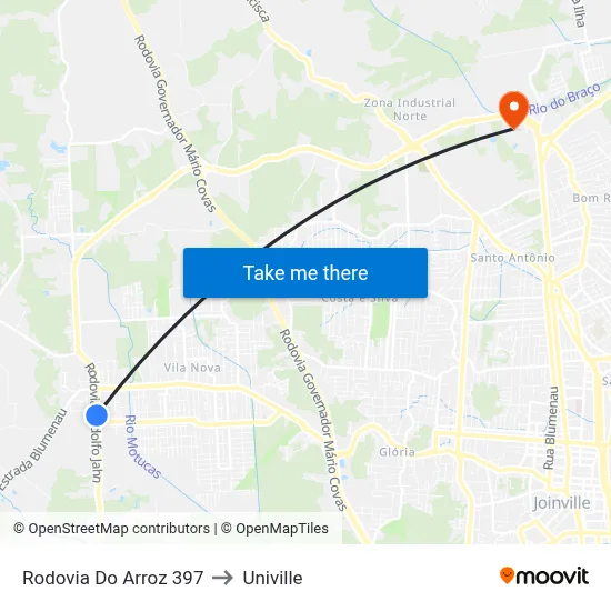 Rodovia Do Arroz 397 to Univille map