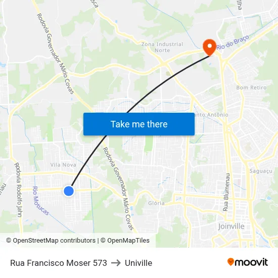 Rua Francisco Moser 573 to Univille map
