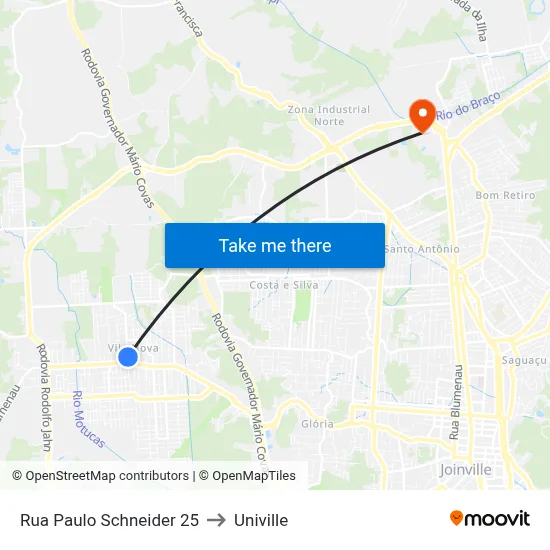 Rua Paulo Schneider 25 to Univille map