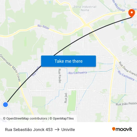 Rua Sebastião Jonck 453 to Univille map