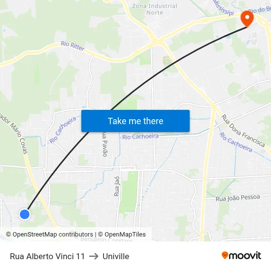 Rua Alberto Vinci 11 to Univille map