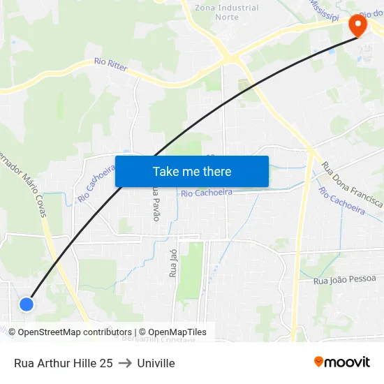 Rua Arthur Hille 25 to Univille map
