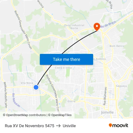 Rua XV De Novembro 5475 to Univille map