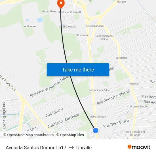 Avenida Santos Dumont 517 to Univille map