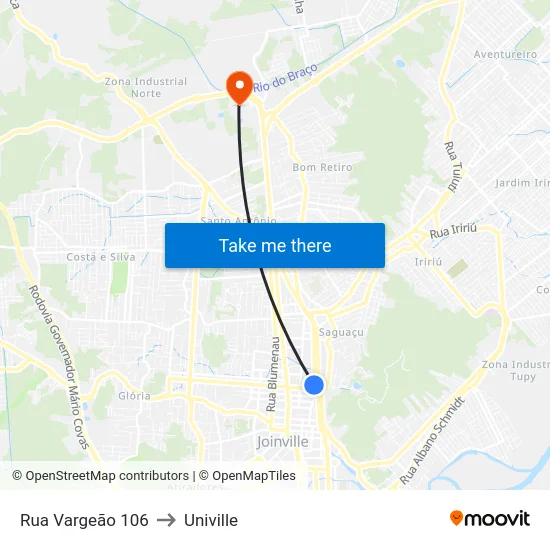 Rua Vargeão 106 to Univille map
