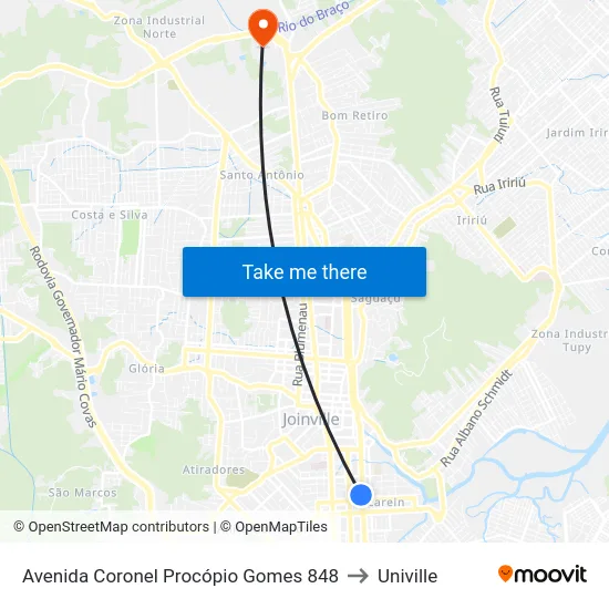 Avenida Coronel Procópio Gomes 848 to Univille map