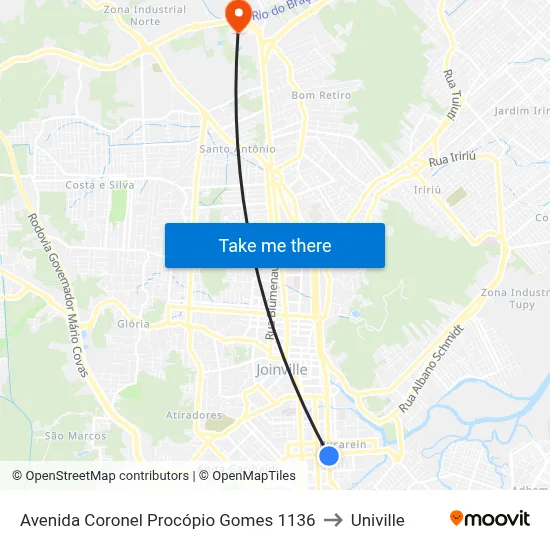 Avenida Coronel Procópio Gomes 1136 to Univille map