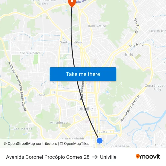 Avenida Coronel Procópio Gomes 28 to Univille map