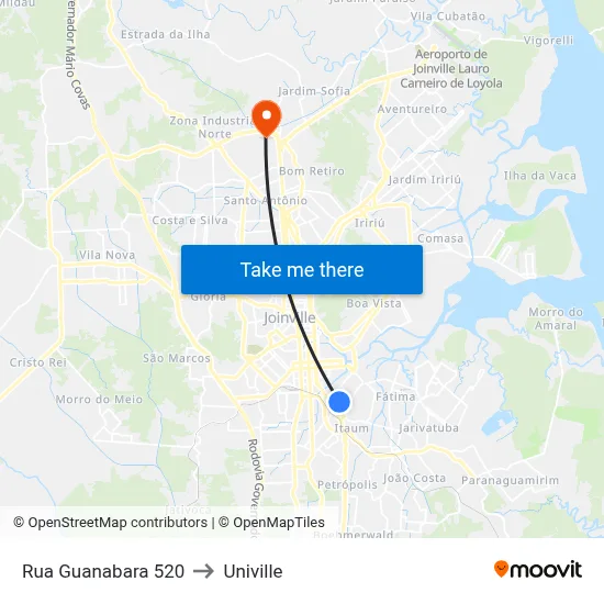 Rua Guanabara 520 to Univille map
