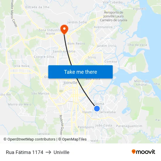 Rua Fátima 1174 to Univille map