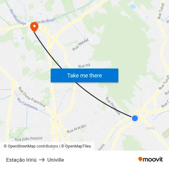 Estação Iririú to Univille map