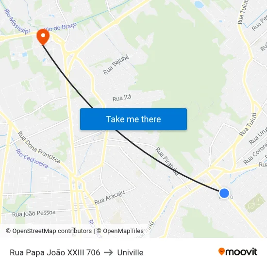 Rua Papa João XXIII 706 to Univille map