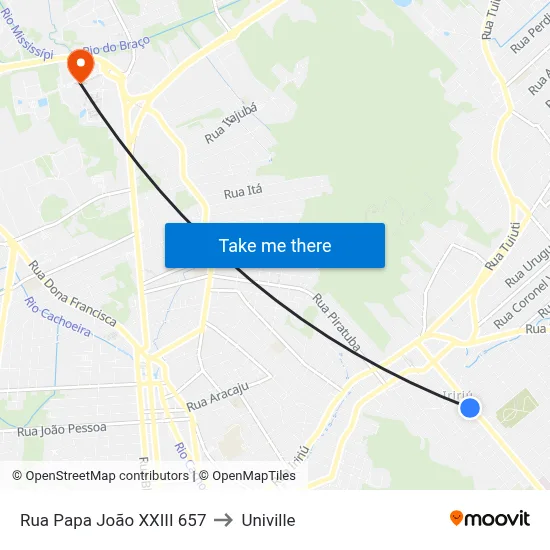 Rua Papa João XXIII 657 to Univille map