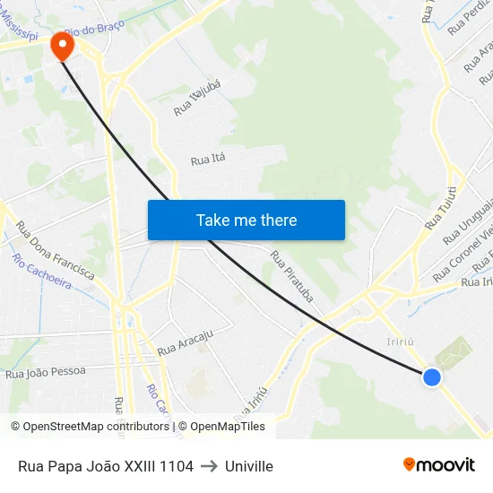 Rua Papa João XXIII 1104 to Univille map