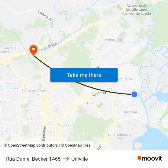 Rua Daniel Becker 1465 to Univille map