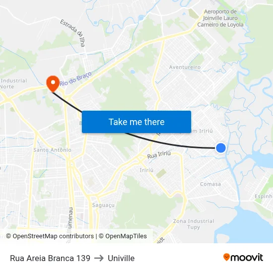 Rua Areia Branca 139 to Univille map