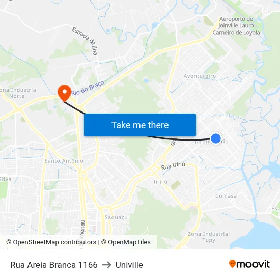 Rua Areia Branca 1166 to Univille map