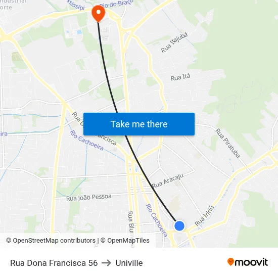 Rua Dona Francisca 56 to Univille map