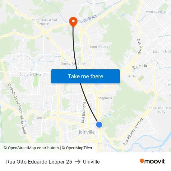 Rua Otto Eduardo Lepper 25 to Univille map