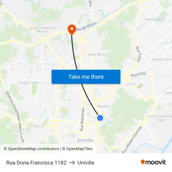 Rua Dona Francisca 1182 to Univille map