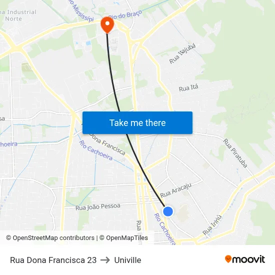 Rua Dona Francisca 23 to Univille map