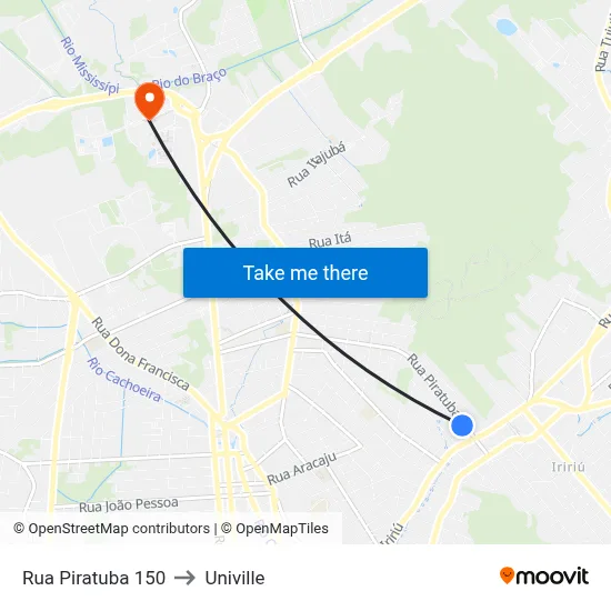 Rua Piratuba 150 to Univille map