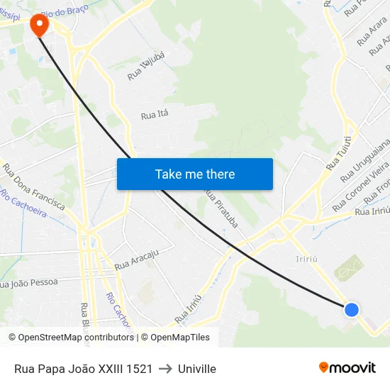 Rua Papa João XXIII 1521 to Univille map