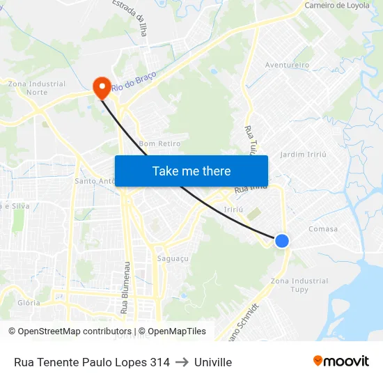 Rua Tenente Paulo Lopes 314 to Univille map