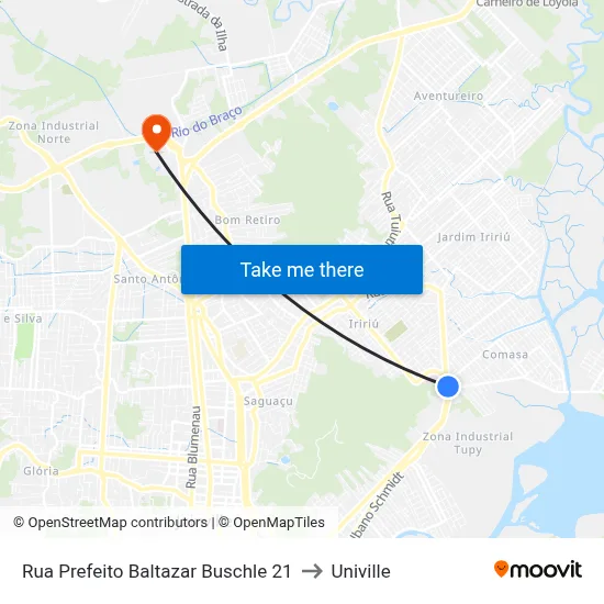 Rua Prefeito Baltazar Buschle 21 to Univille map