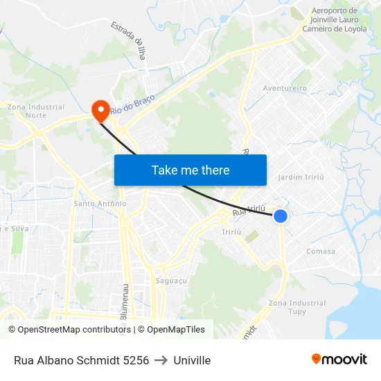 Rua Albano Schmidt 5256 to Univille map