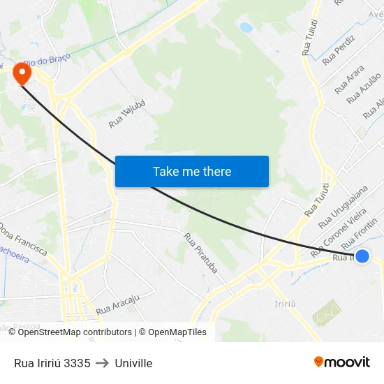Rua Iririú 3335 to Univille map