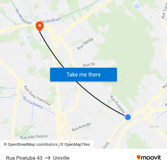 Rua Piratuba 43 to Univille map