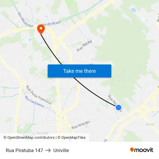 Rua Piratuba 147 to Univille map