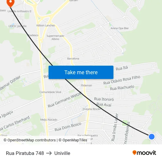 Rua Piratuba 748 to Univille map
